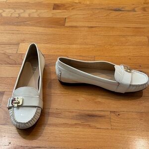 Cole Haan Cream Leather Slip-On Loafers with Gold Buckle